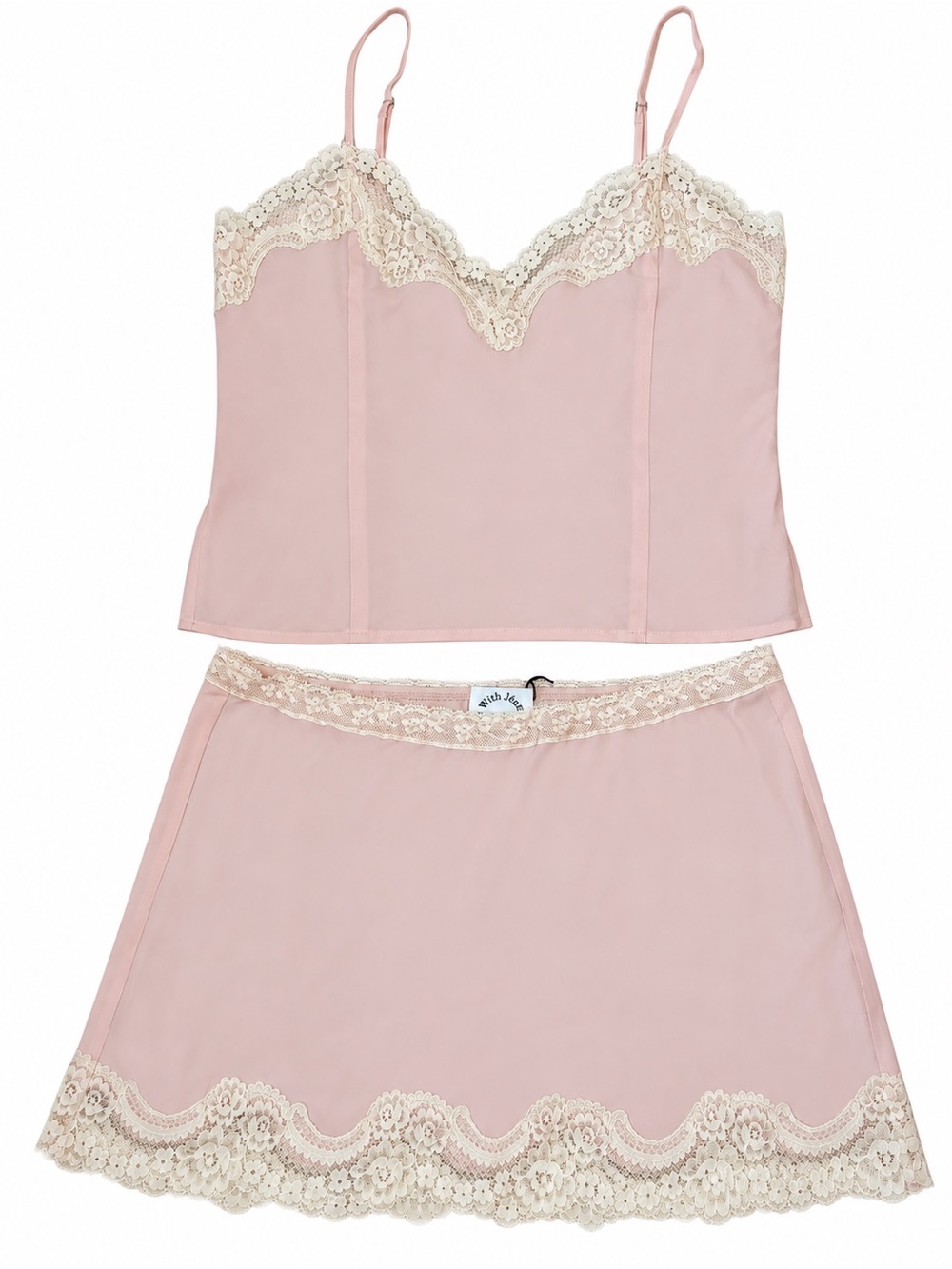 With Jéan Pink Emerson Lace Two Piece Matching Skirt & Cami Set XS